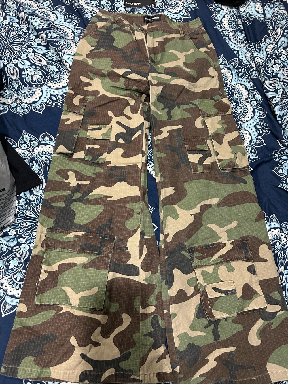 Fashion Nova Camo Cargo Wide Leg Pants - Green Brown Tan